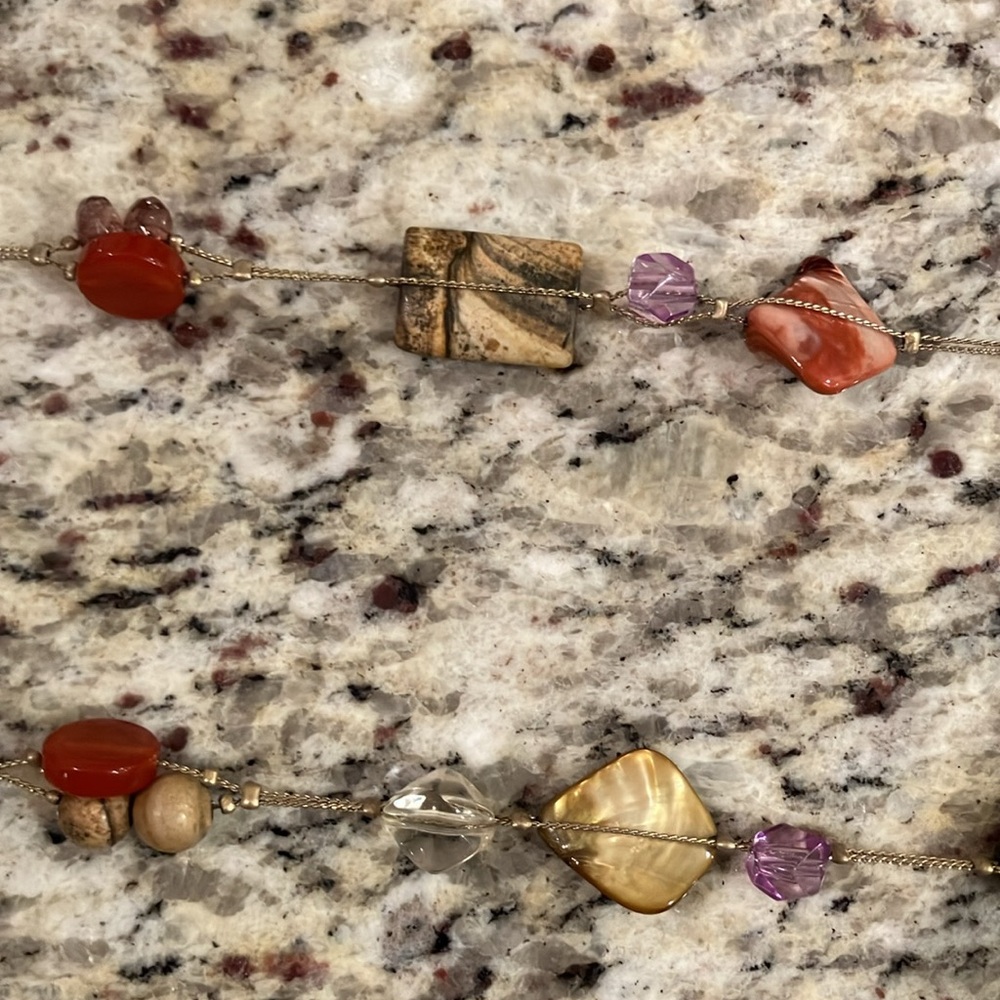 Lia Sophia Multi Color Bead Necklace Gold Tone Statement Layer 17-20” Adjustable - Picture 8 of 10